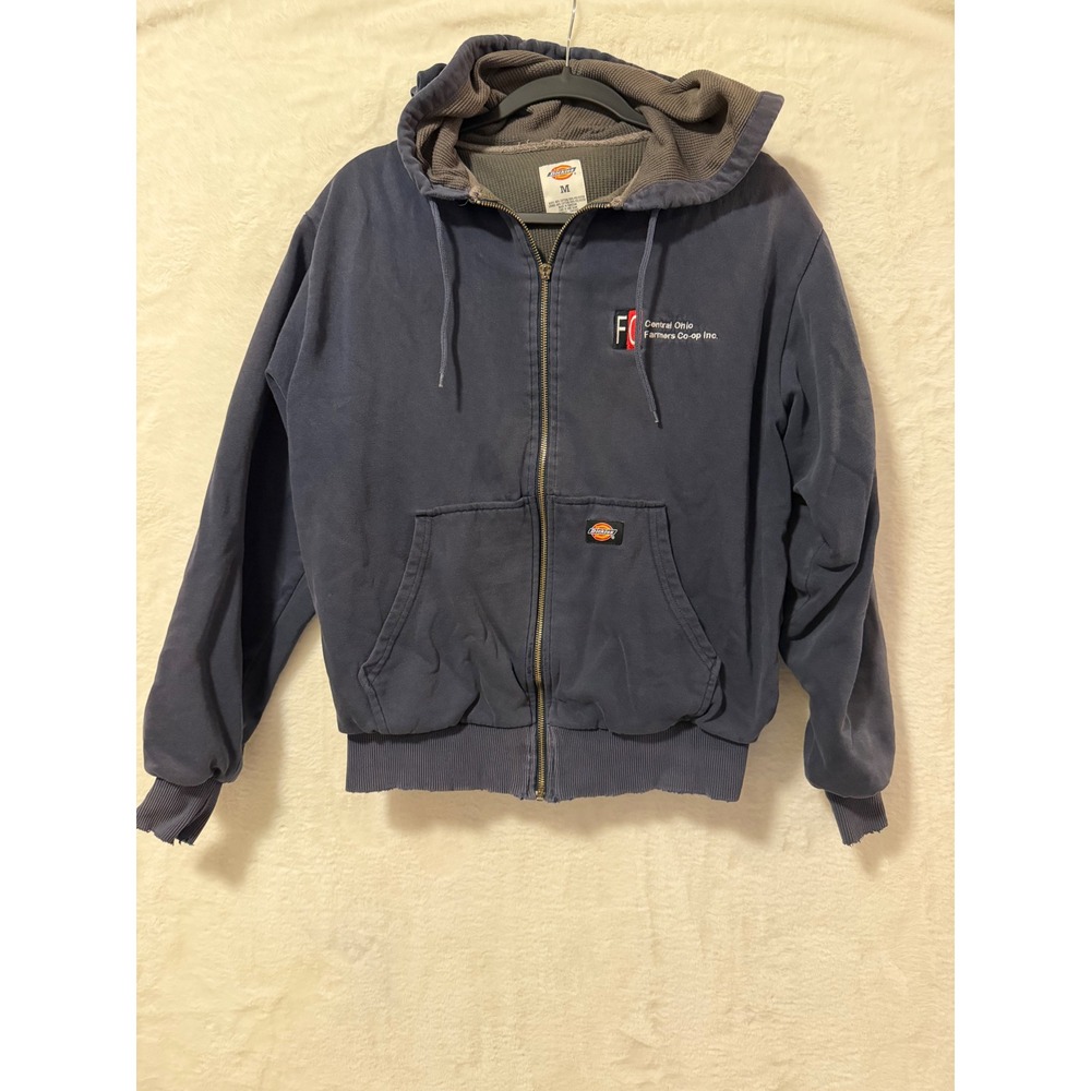 Dickies Workwear Jacket Mens Medium Blue Thermal Lined Full Zip Hoodie Work Coat